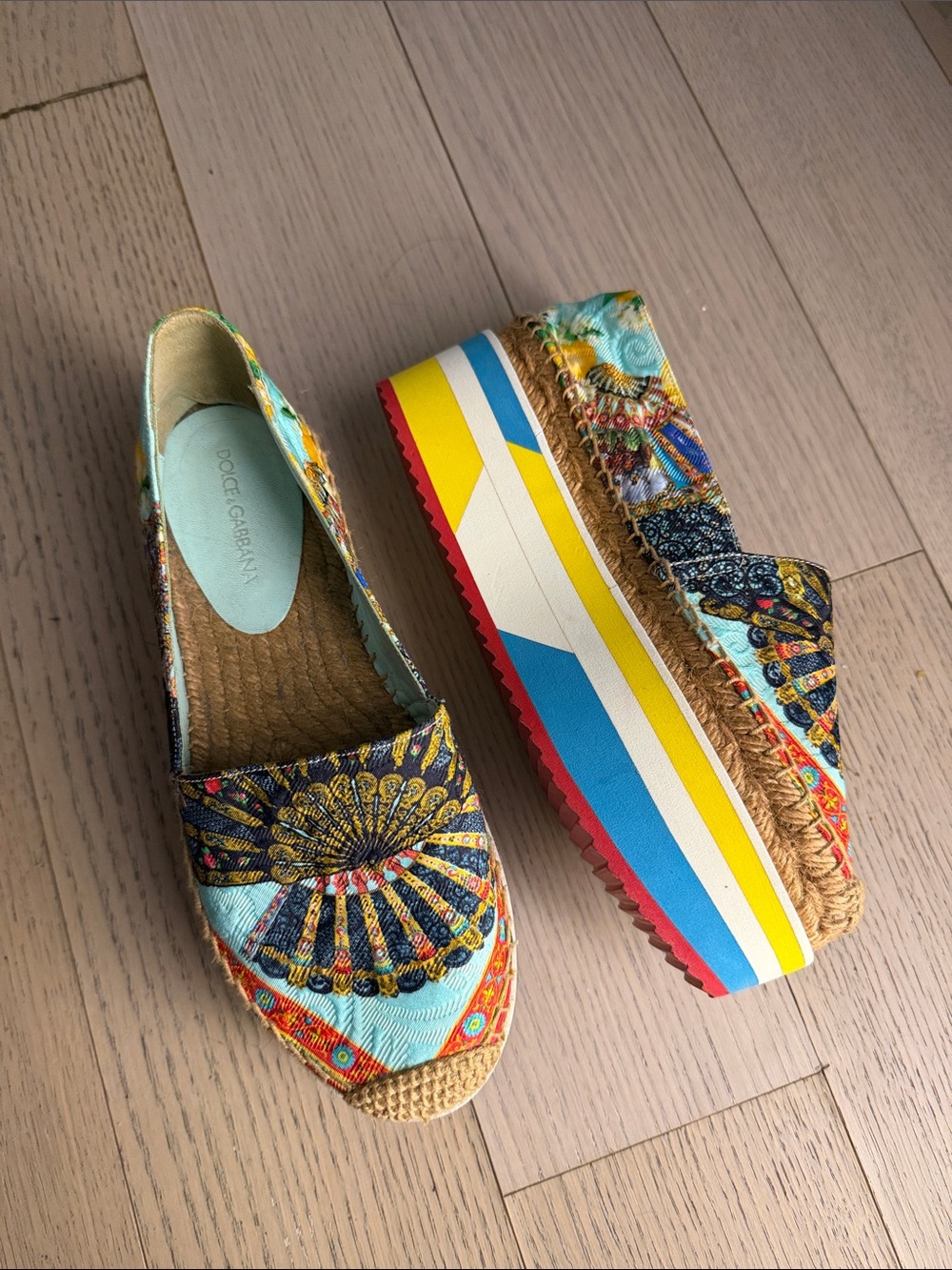 Dolce & Gabbana Aqua Multicolor Platform Espadrilles - like new